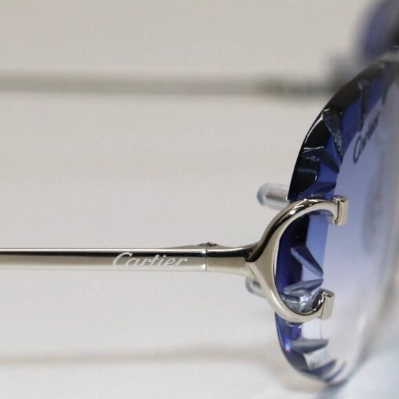 Cartier Glasses Diamond-Cut CT00920 002 Silver Frames / Sky Blue Glass Men’s - Picture 5 of 11